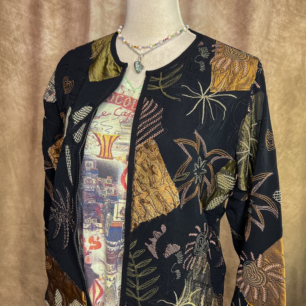 Vintage 90s Patchwork Jacket Embroidered Multicol… - image 2